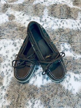 Sperry Olive Green with camo print Moccasin Boat Shoes with White Stitching